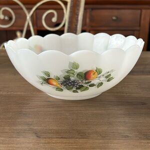 Vintage Arcopol Fruits De France 8 inches Milk Glass Serving Kitchen Bowl